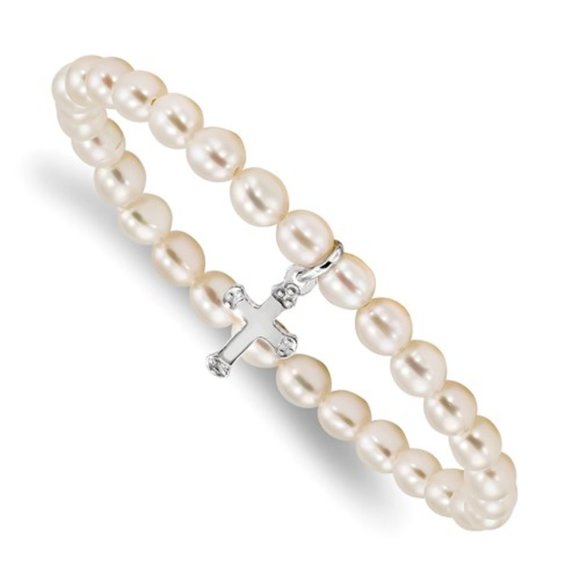 Sterling Silver FWC Pearl, 5" Stretch Bracelet - Picture 1 of 2